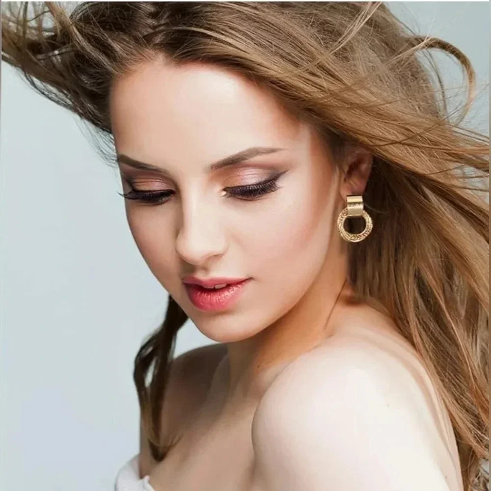 Gold Plated Multi-layered Circle Dangle Earrings - Picture 3 of 3